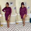 “Baddie” padded shoulder dress (burgundy)