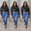 She’s  a faux cropped leather jacket